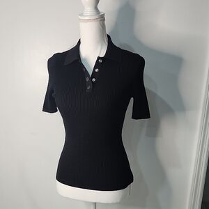 Theory Black Ribbed Button Down Shirt